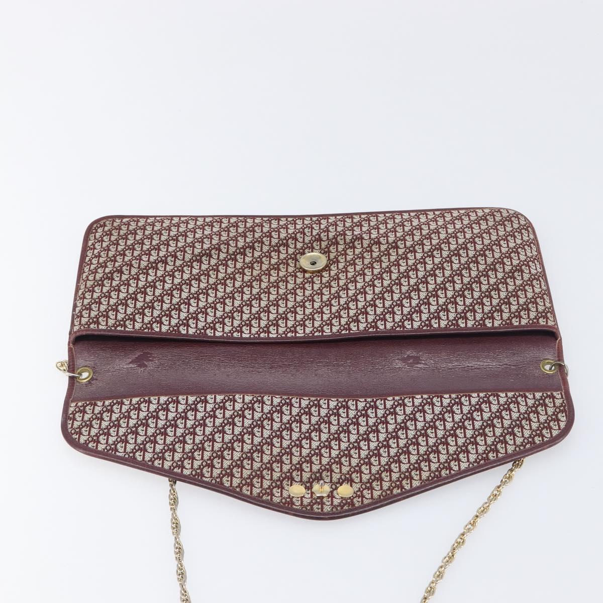 Christian Dior Trotter Canvas Chain Shoulder Bag Red Gold Auth fm5440