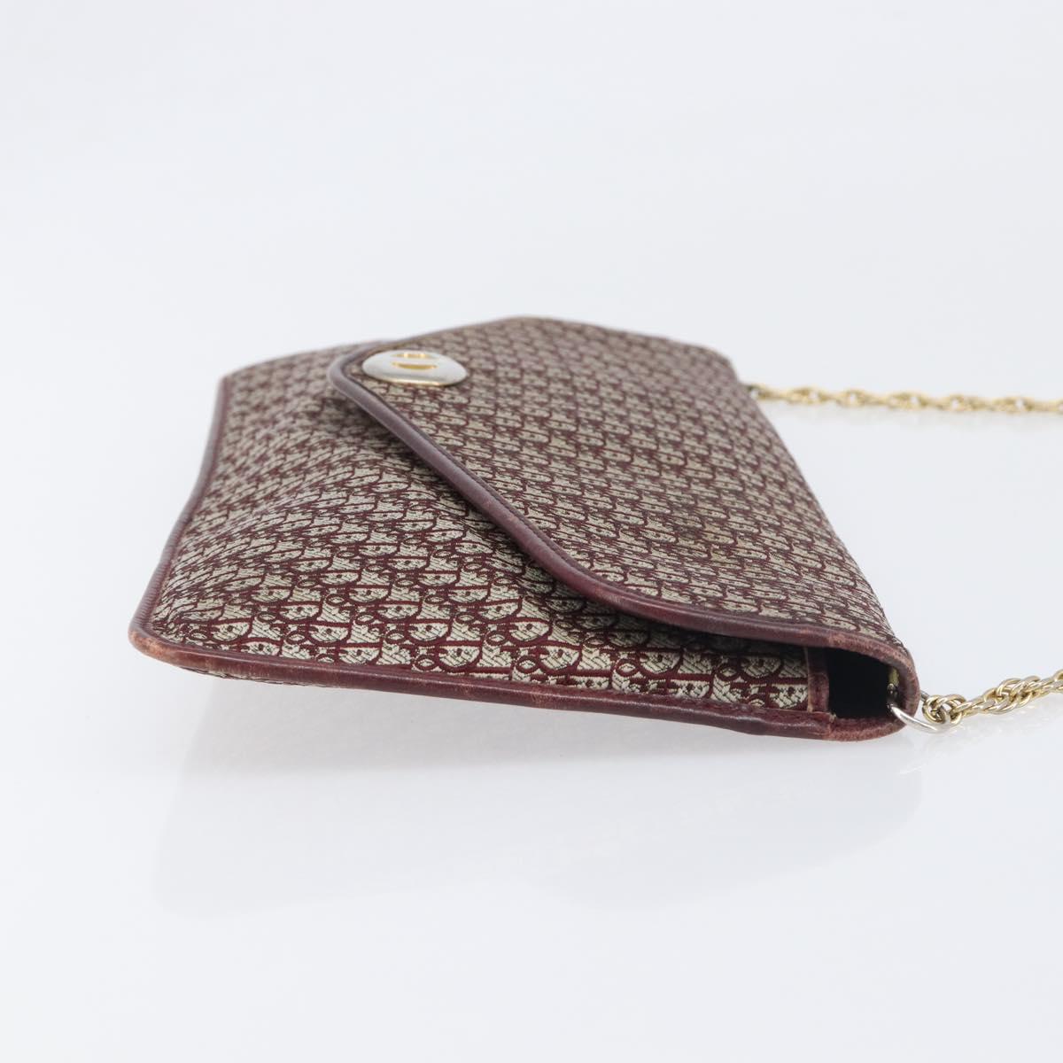 Christian Dior Trotter Canvas Chain Shoulder Bag Red Gold Auth fm5440