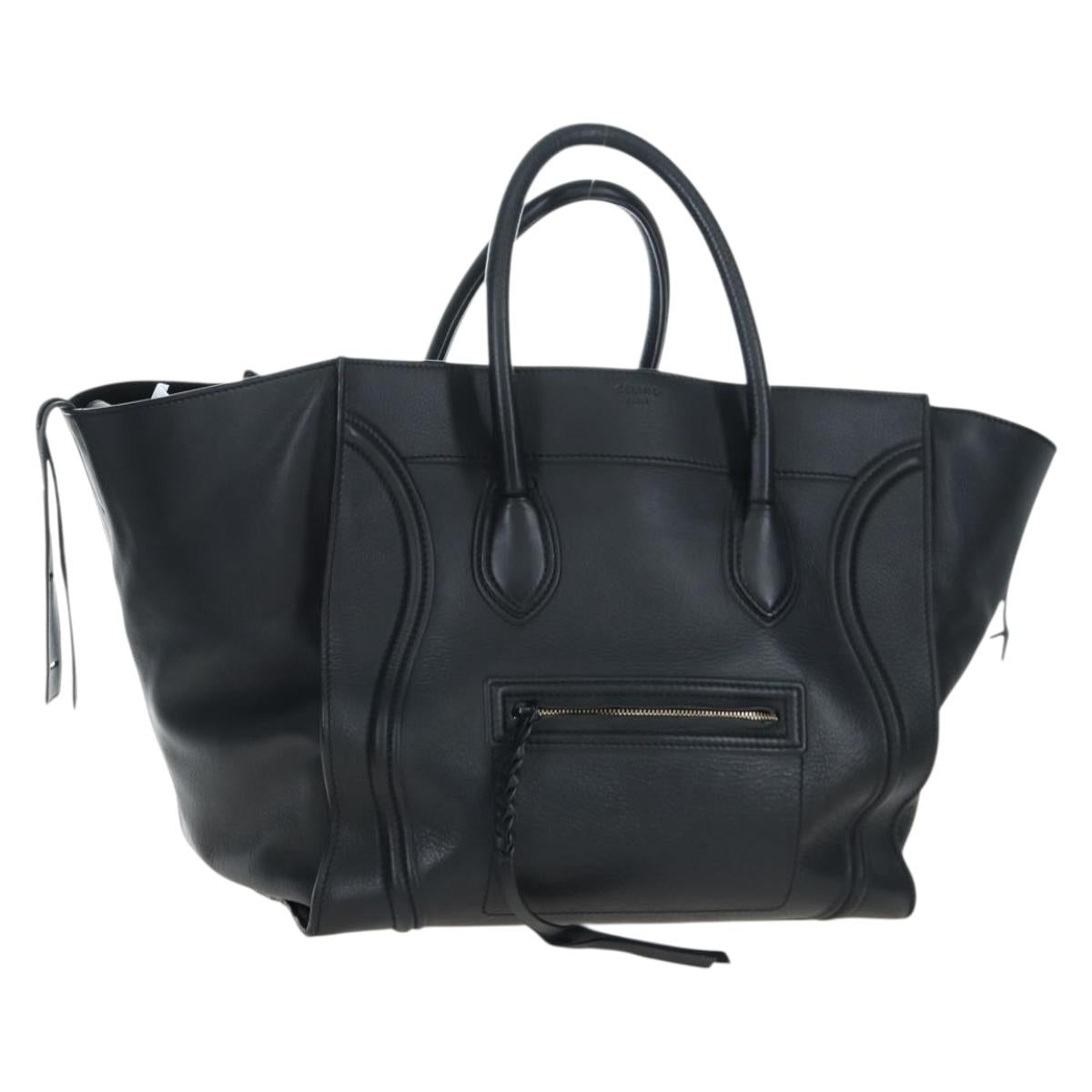 CELINE Luggage Phantom Hand Bag Leather Black Gold Auth fm5451M