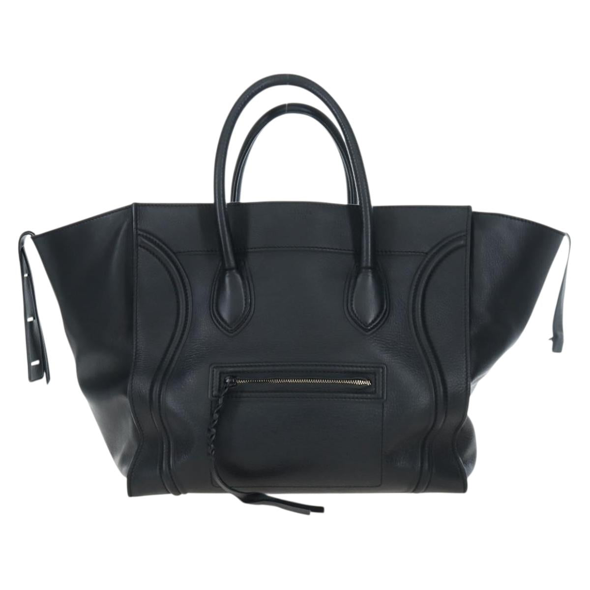 CELINE Luggage Phantom Hand Bag Leather Black Gold Auth fm5451M