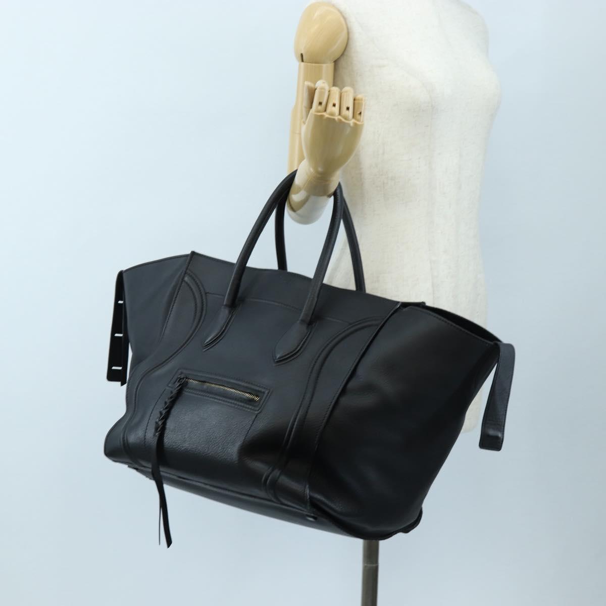 CELINE Luggage Phantom Hand Bag Leather Black Gold Auth fm5451M