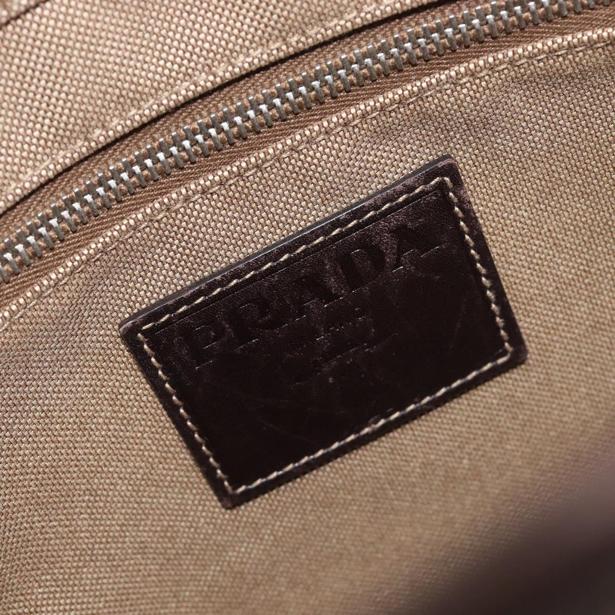 PRADA Jacquard Shoulder Bag Canvas Silver Beige Auth fm5453