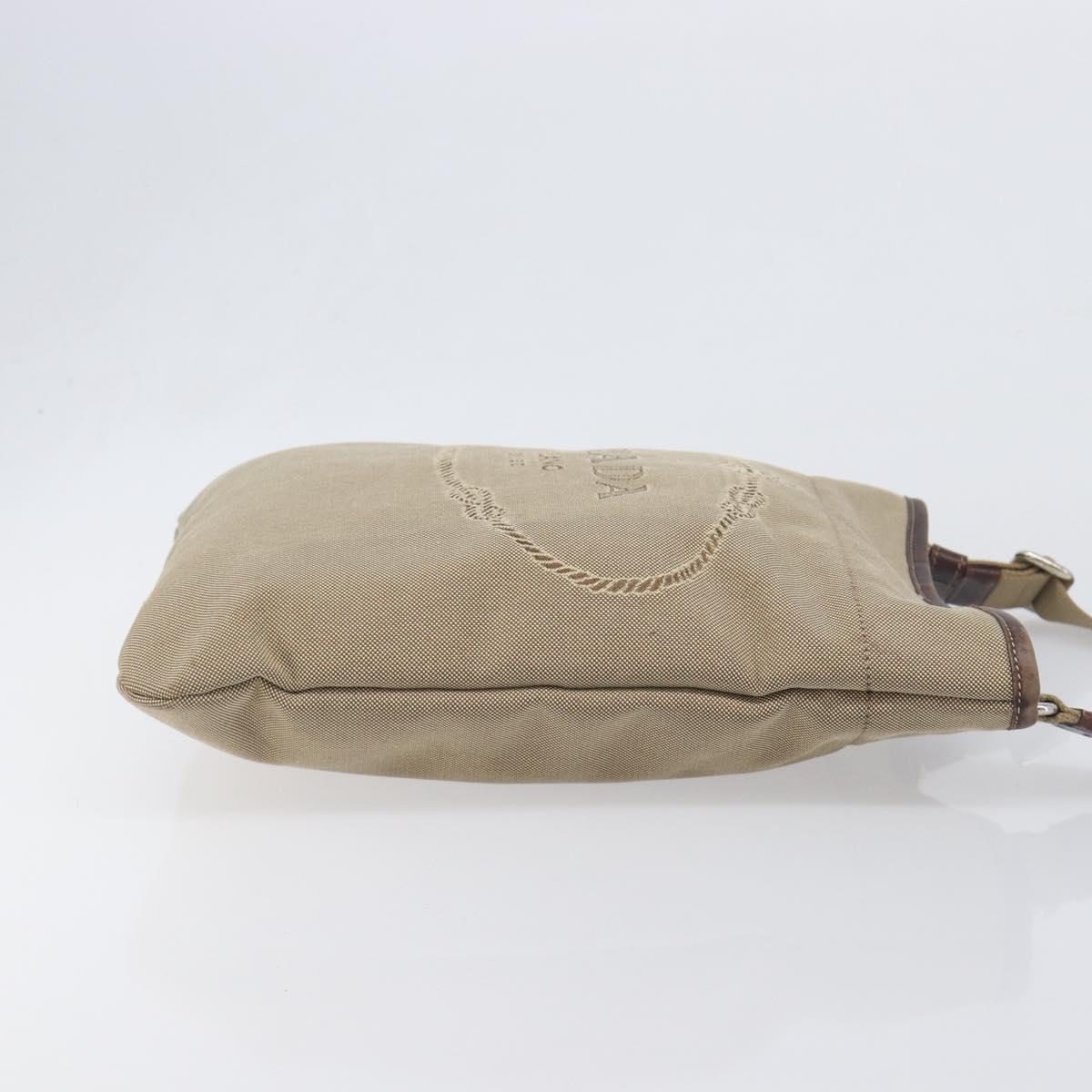 PRADA Jacquard Shoulder Bag Canvas Silver Beige Auth fm5453