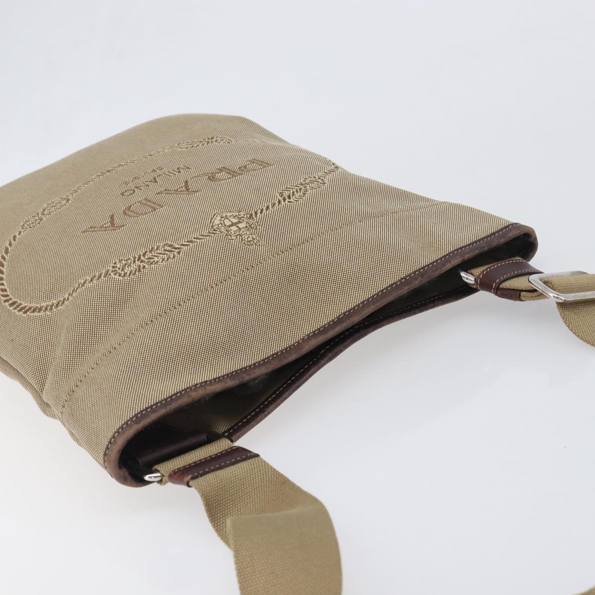 PRADA Jacquard Shoulder Bag Canvas Silver Beige Auth fm5453