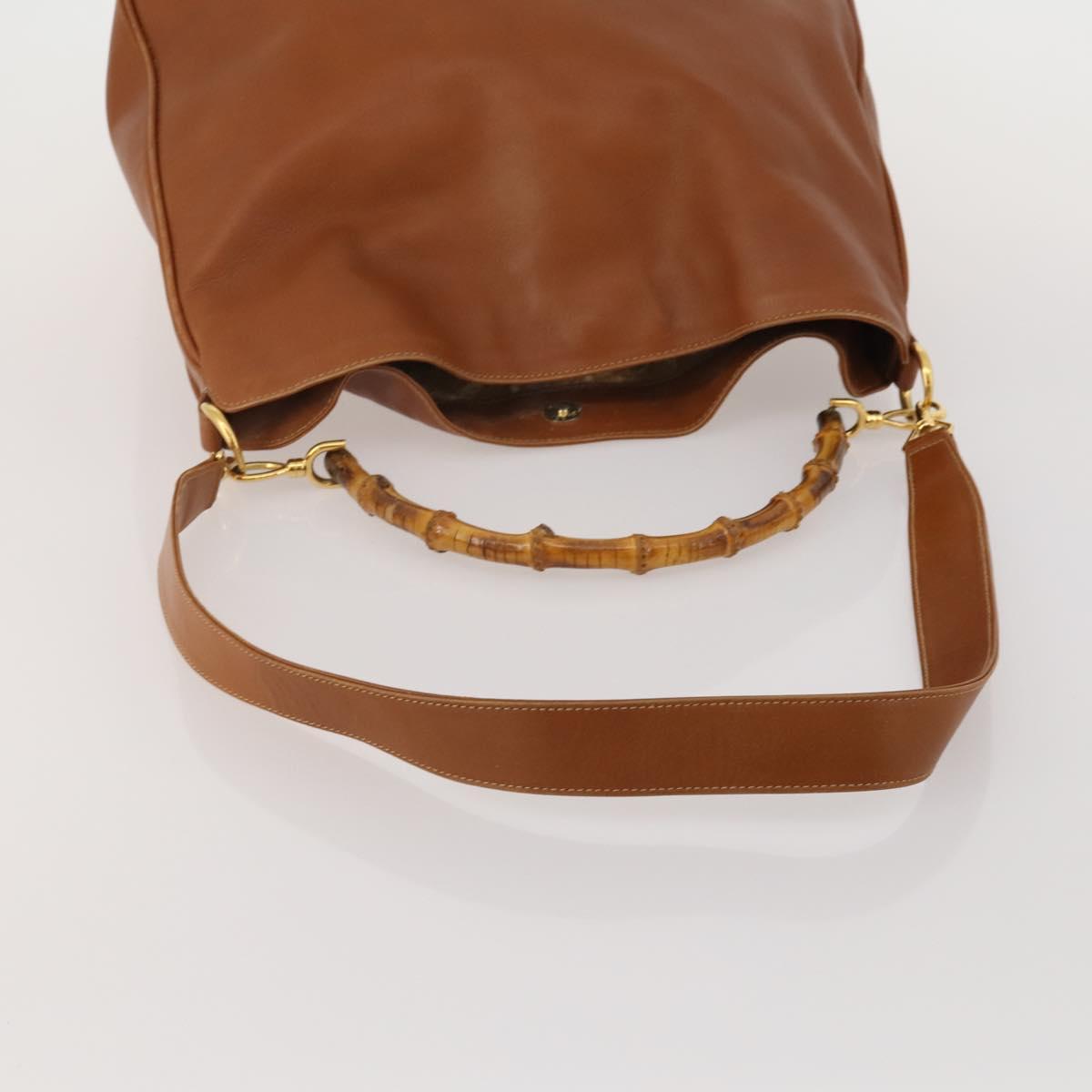 GUCCI Bamboo Shoulder Bag Leather 2way Brown Gold 001 1577 2615 Auth fm5455
