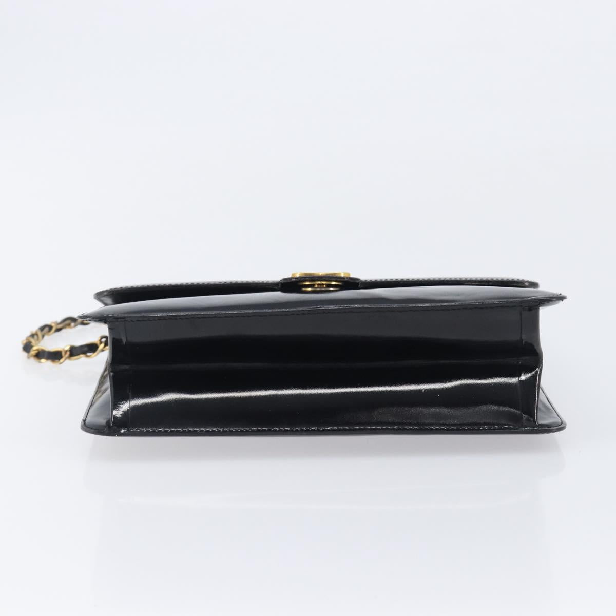 CHANEL Chain Shoulder Bag Patent leather Black Gold CC Auth fm5458