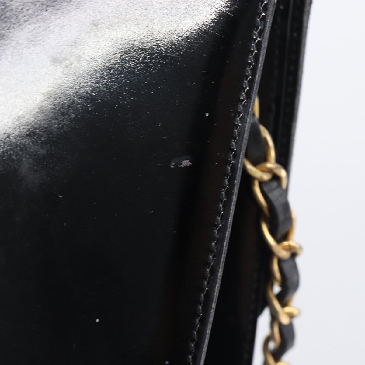 CHANEL Chain Shoulder Bag Patent leather Black Gold CC Auth fm5458