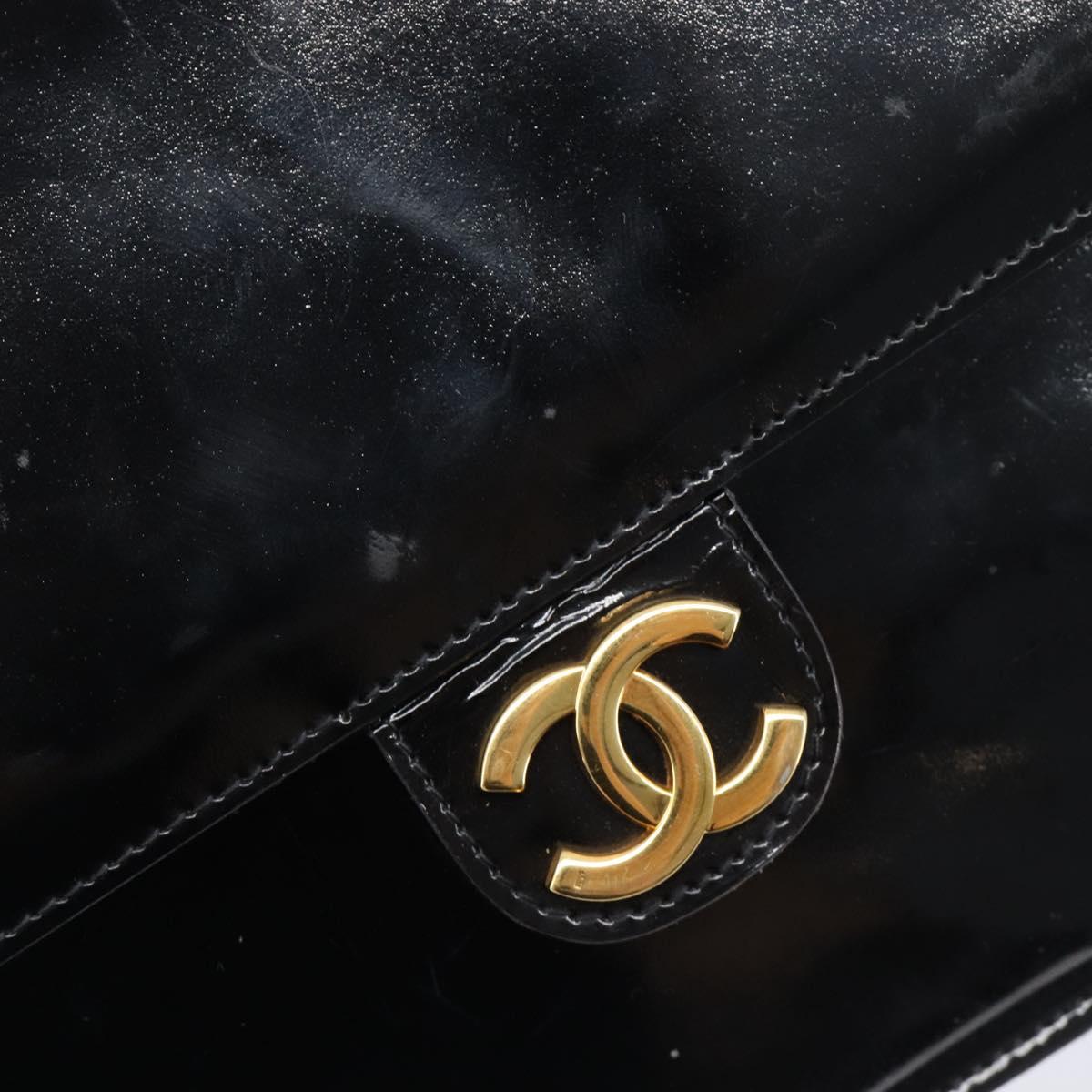 CHANEL Chain Shoulder Bag Patent leather Black Gold CC Auth fm5458