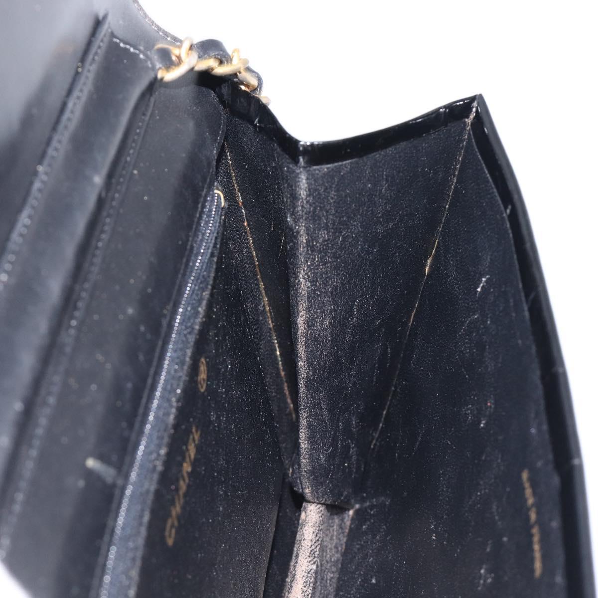 CHANEL Chain Shoulder Bag Patent leather Black Gold CC Auth fm5458