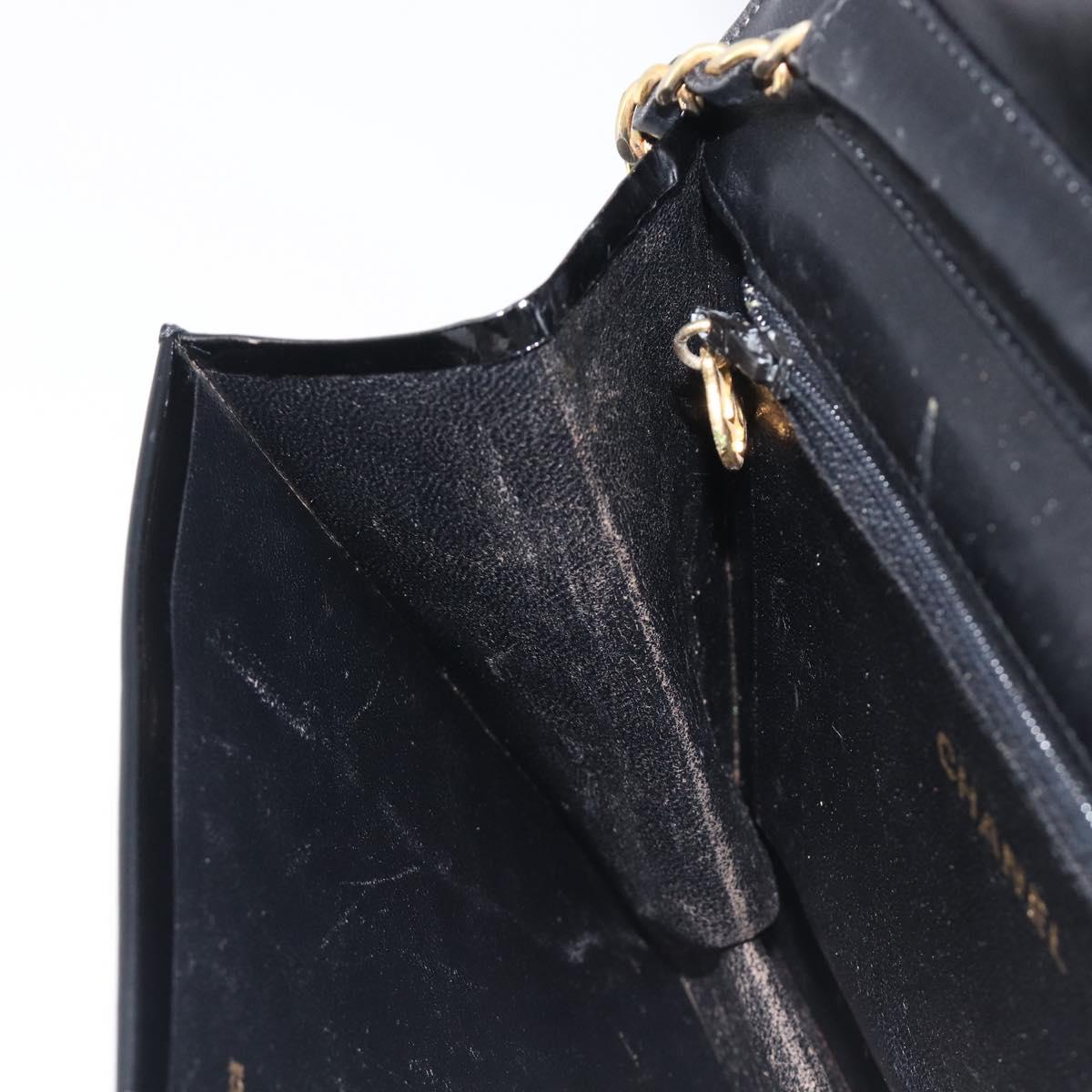 CHANEL Chain Shoulder Bag Patent leather Black Gold CC Auth fm5458