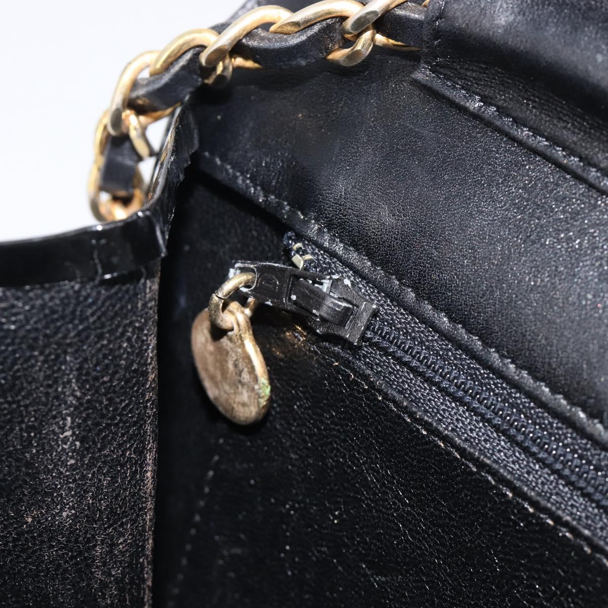 CHANEL Chain Shoulder Bag Patent leather Black Gold CC Auth fm5458