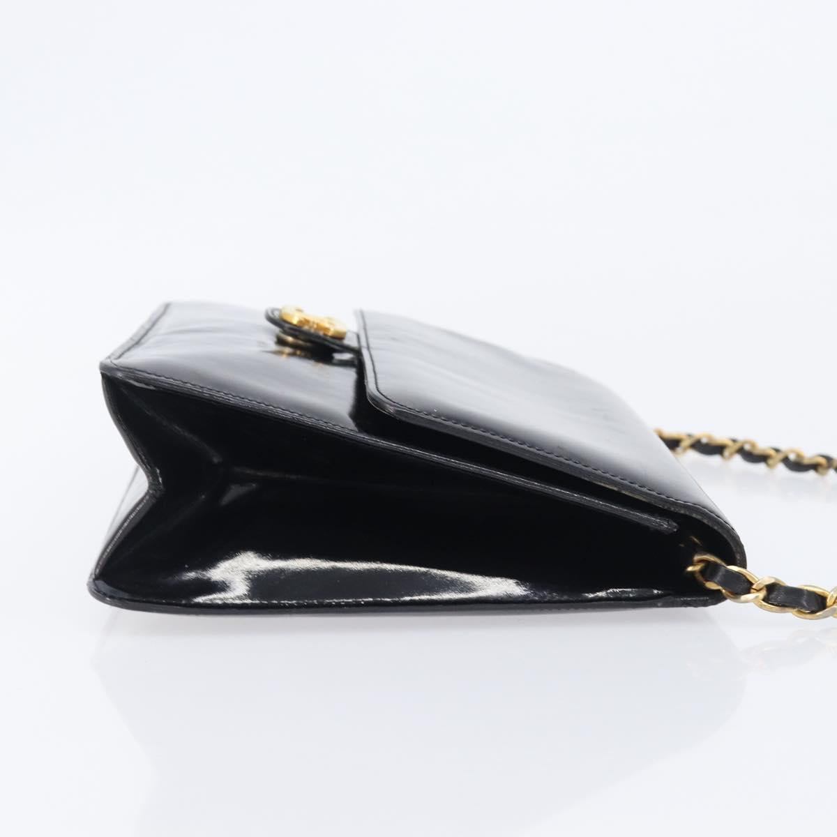 CHANEL Chain Shoulder Bag Patent leather Black Gold CC Auth fm5458