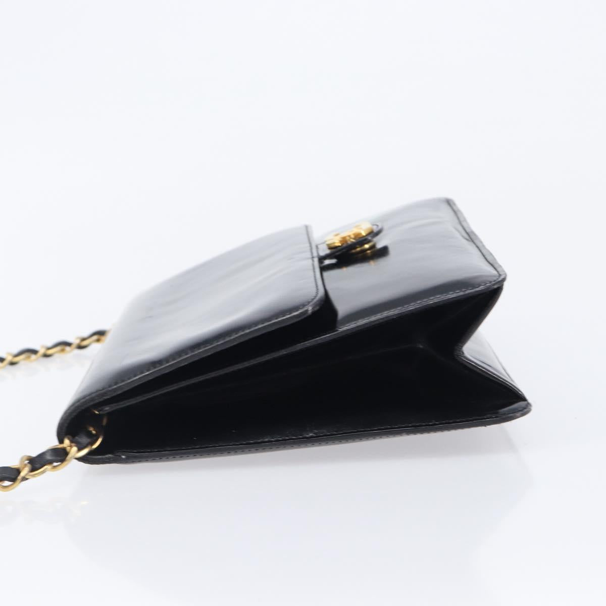 CHANEL Chain Shoulder Bag Patent leather Black Gold CC Auth fm5458