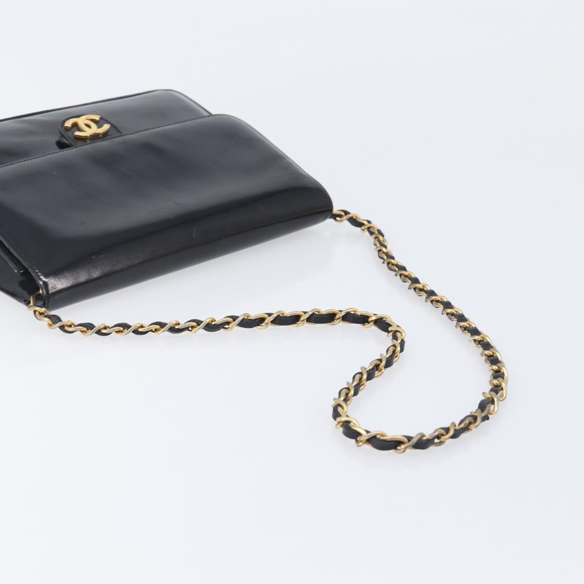 CHANEL Chain Shoulder Bag Patent leather Black Gold CC Auth fm5458