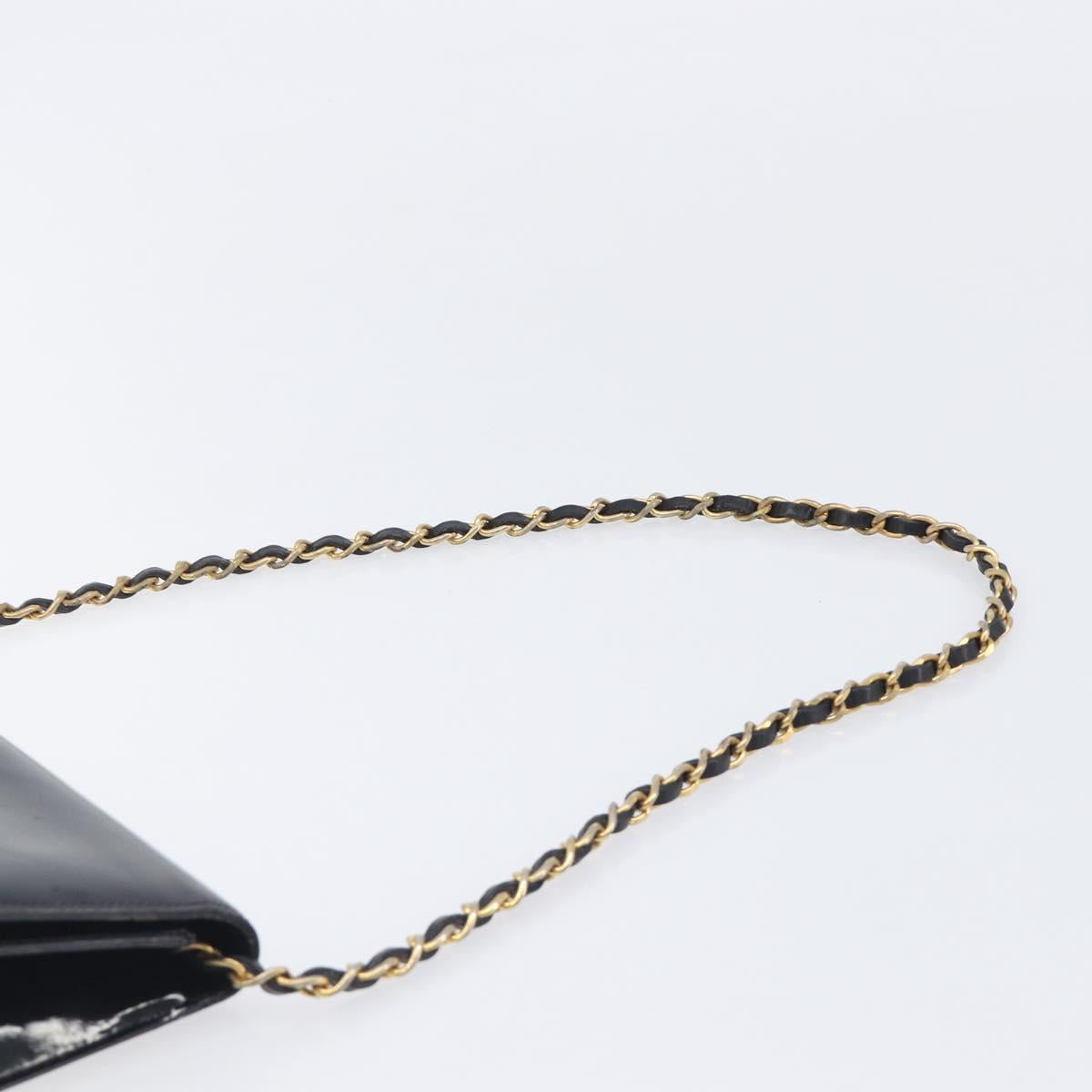 CHANEL Chain Shoulder Bag Patent leather Black Gold CC Auth fm5458