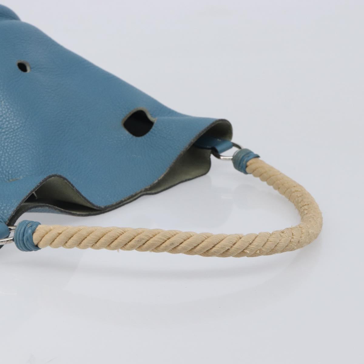 HERMES Manjoire Shoulder Bag Leather Light Blue Silver Auth fm5461A
