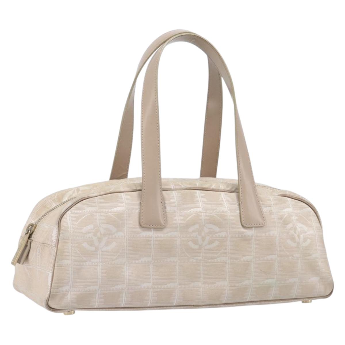 CHANEL New Travel Line Tote Bag Nylon Beige Gold CC Auth fm5462
