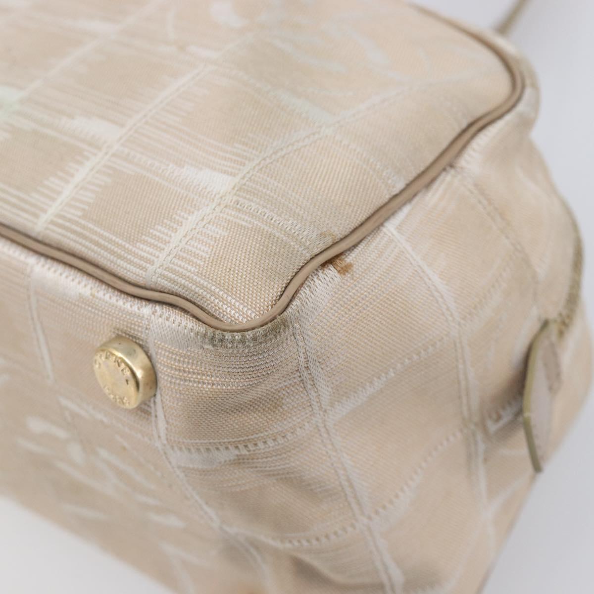 CHANEL New Travel Line Tote Bag Nylon Beige Gold CC Auth fm5462