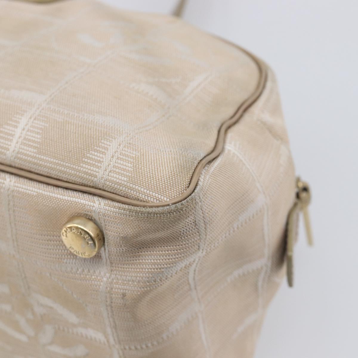 CHANEL New Travel Line Tote Bag Nylon Beige Gold CC Auth fm5462