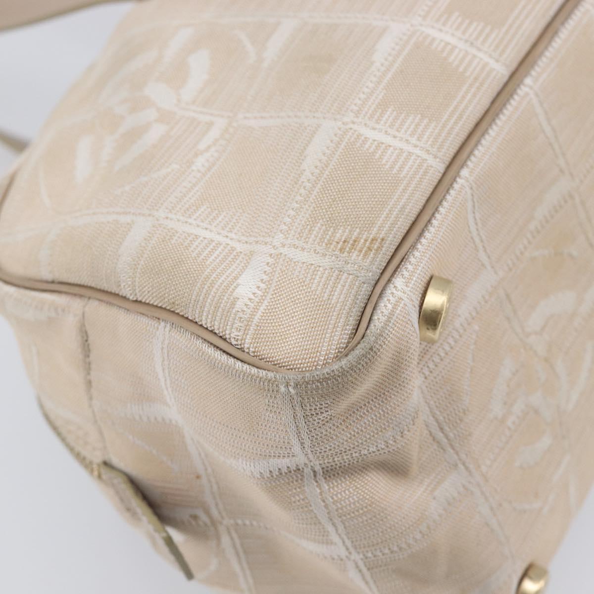 CHANEL New Travel Line Tote Bag Nylon Beige Gold CC Auth fm5462