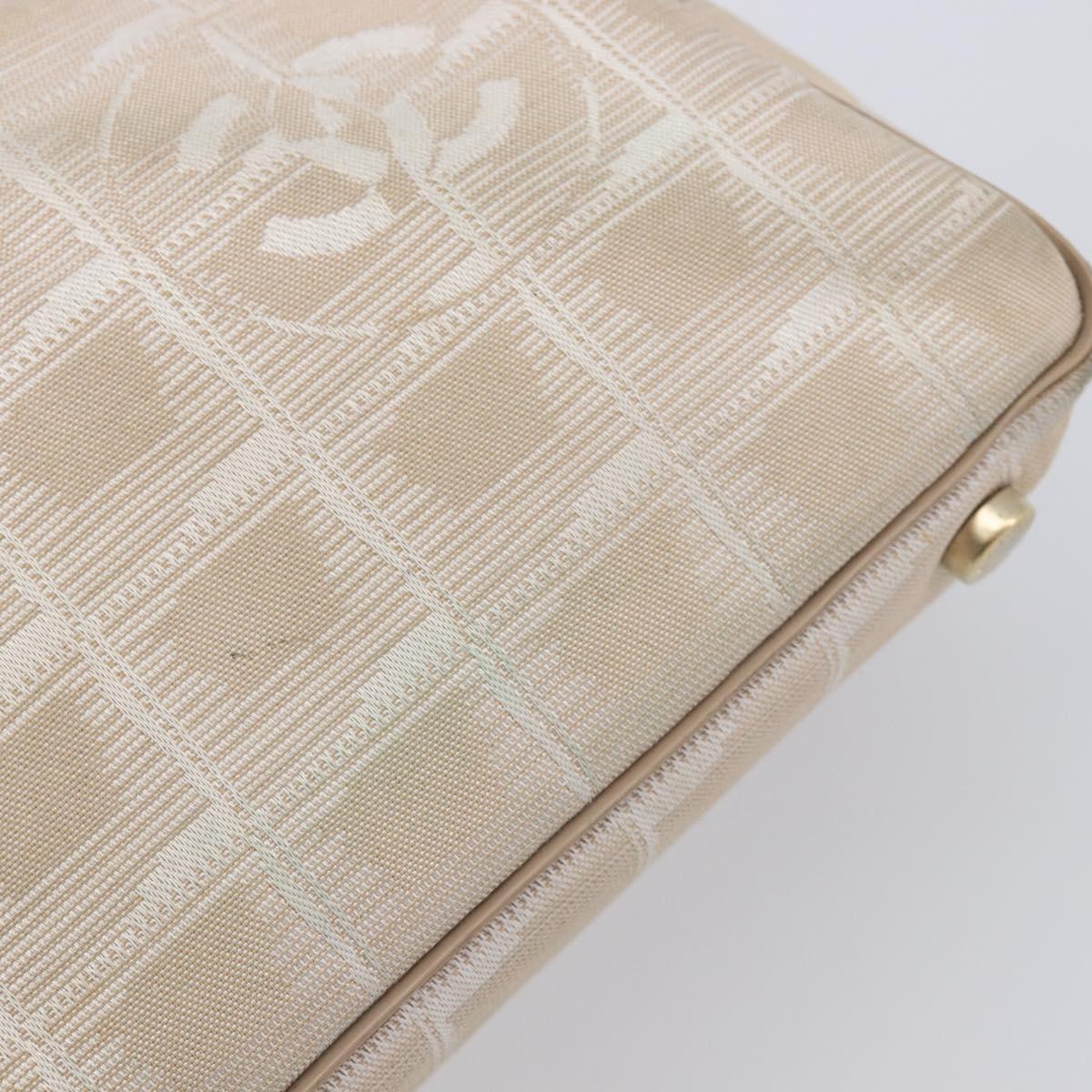 CHANEL New Travel Line Tote Bag Nylon Beige Gold CC Auth fm5462