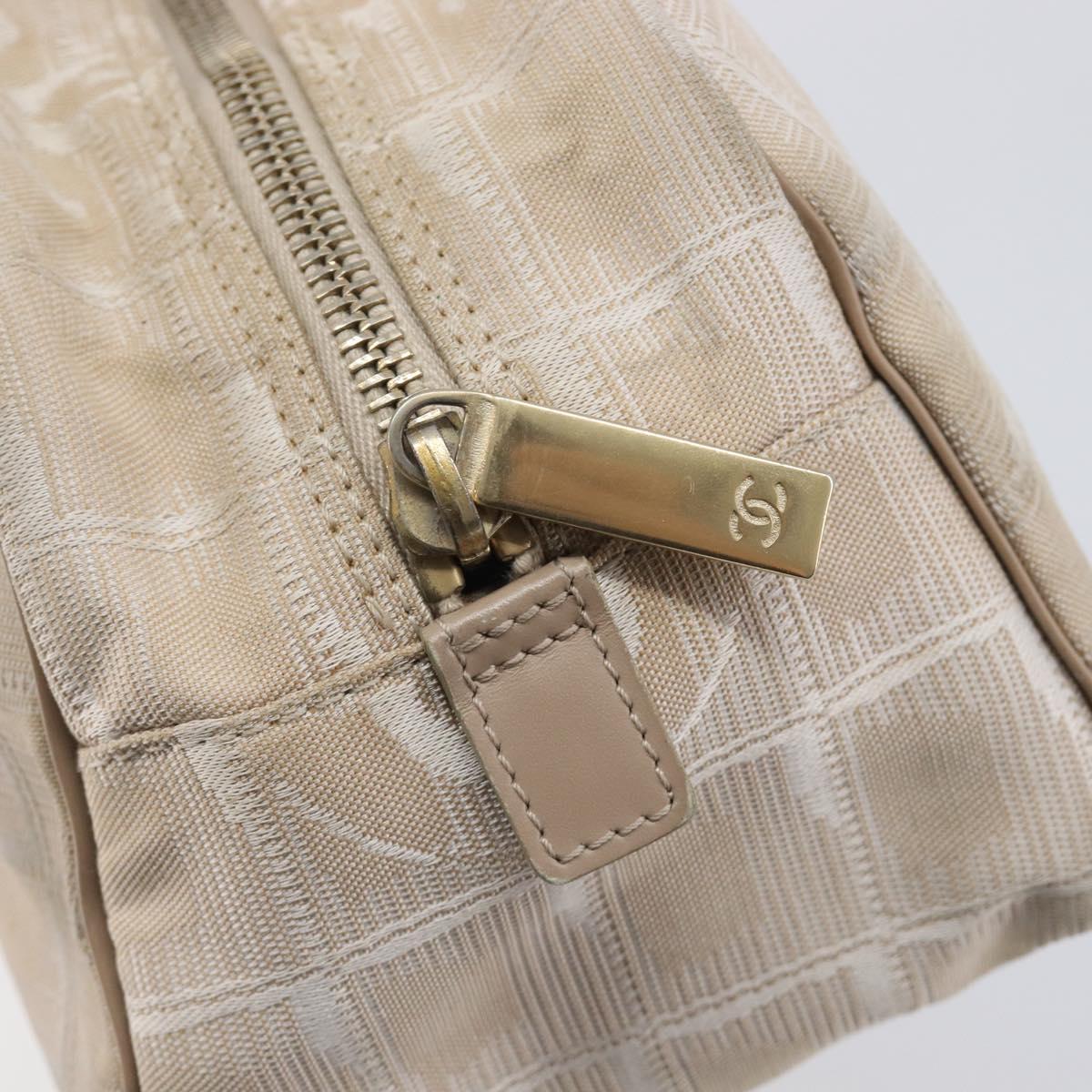 CHANEL New Travel Line Tote Bag Nylon Beige Gold CC Auth fm5462