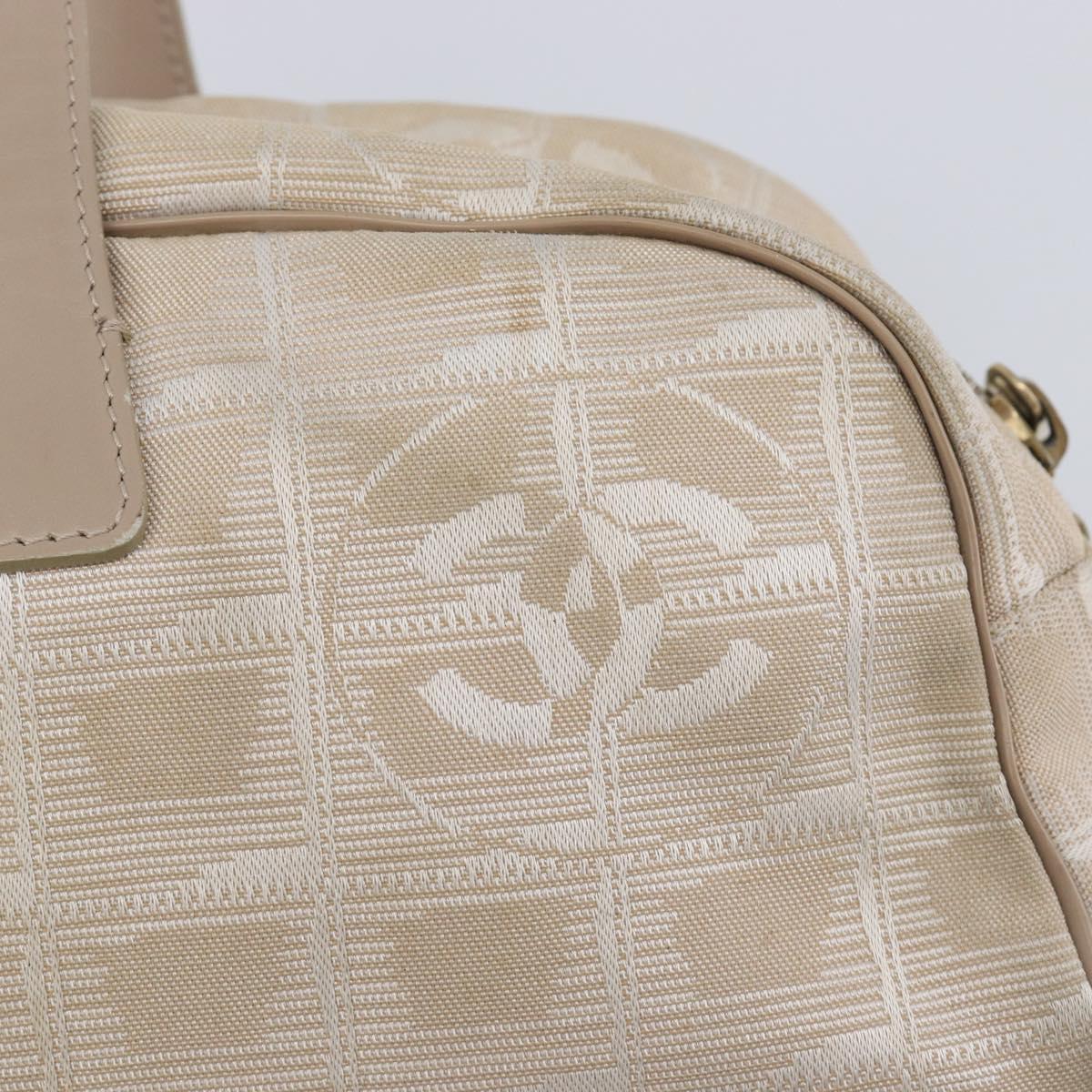 CHANEL New Travel Line Tote Bag Nylon Beige Gold CC Auth fm5462