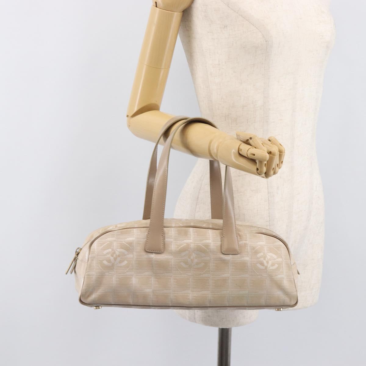 CHANEL New Travel Line Tote Bag Nylon Beige Gold CC Auth fm5462
