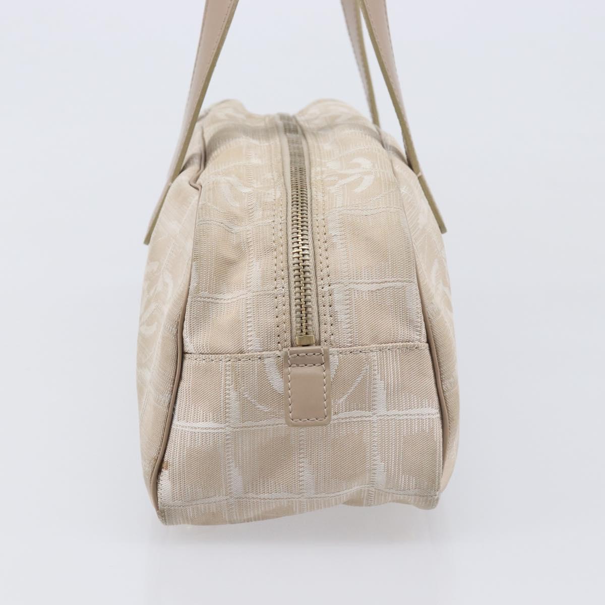 CHANEL New Travel Line Tote Bag Nylon Beige Gold CC Auth fm5462