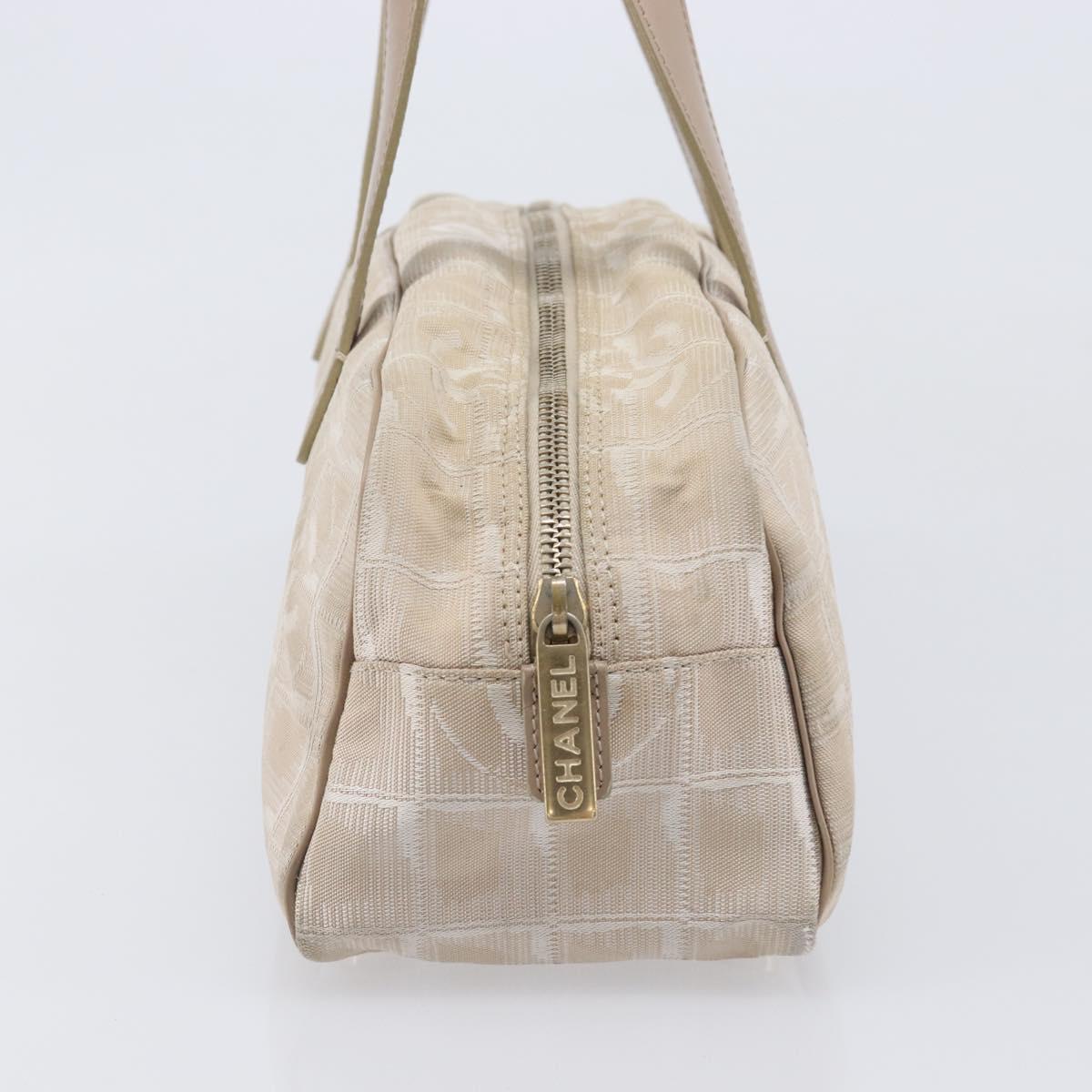 CHANEL New Travel Line Tote Bag Nylon Beige Gold CC Auth fm5462