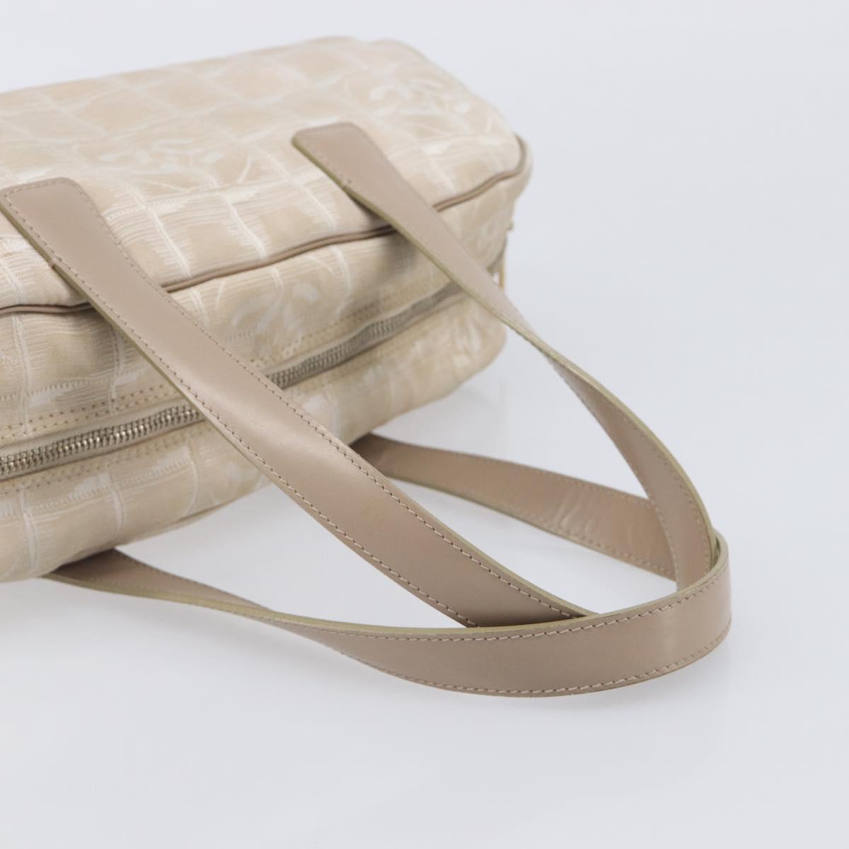 CHANEL New Travel Line Tote Bag Nylon Beige Gold CC Auth fm5462