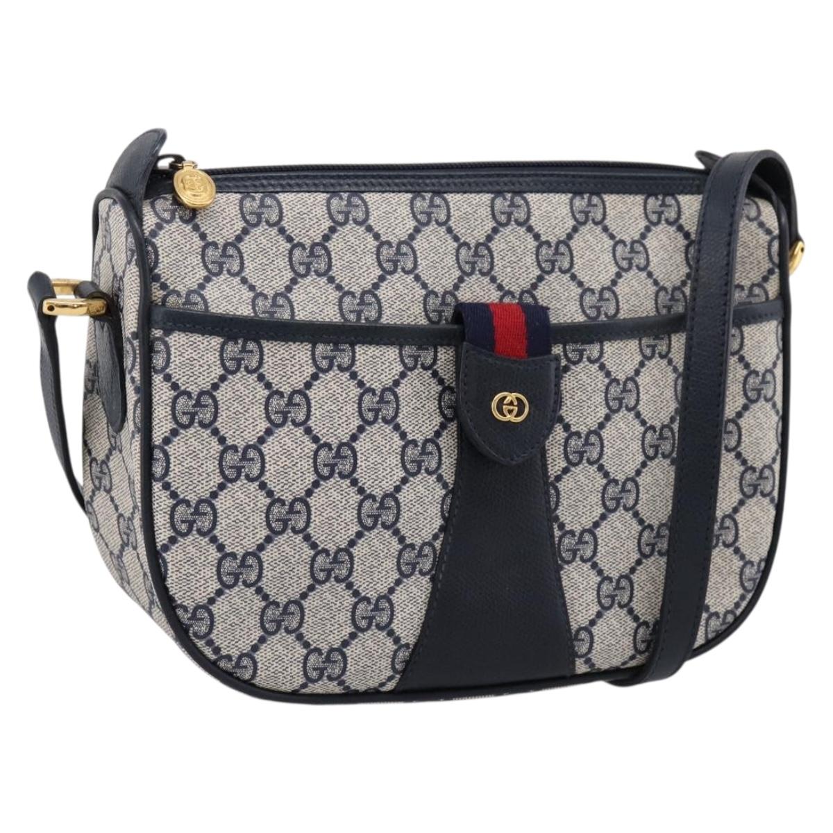 GUCCI GG Supreme Sherry Line Shoulder Bag PVC Navy Gold 001 754 6177 Auth fm5467