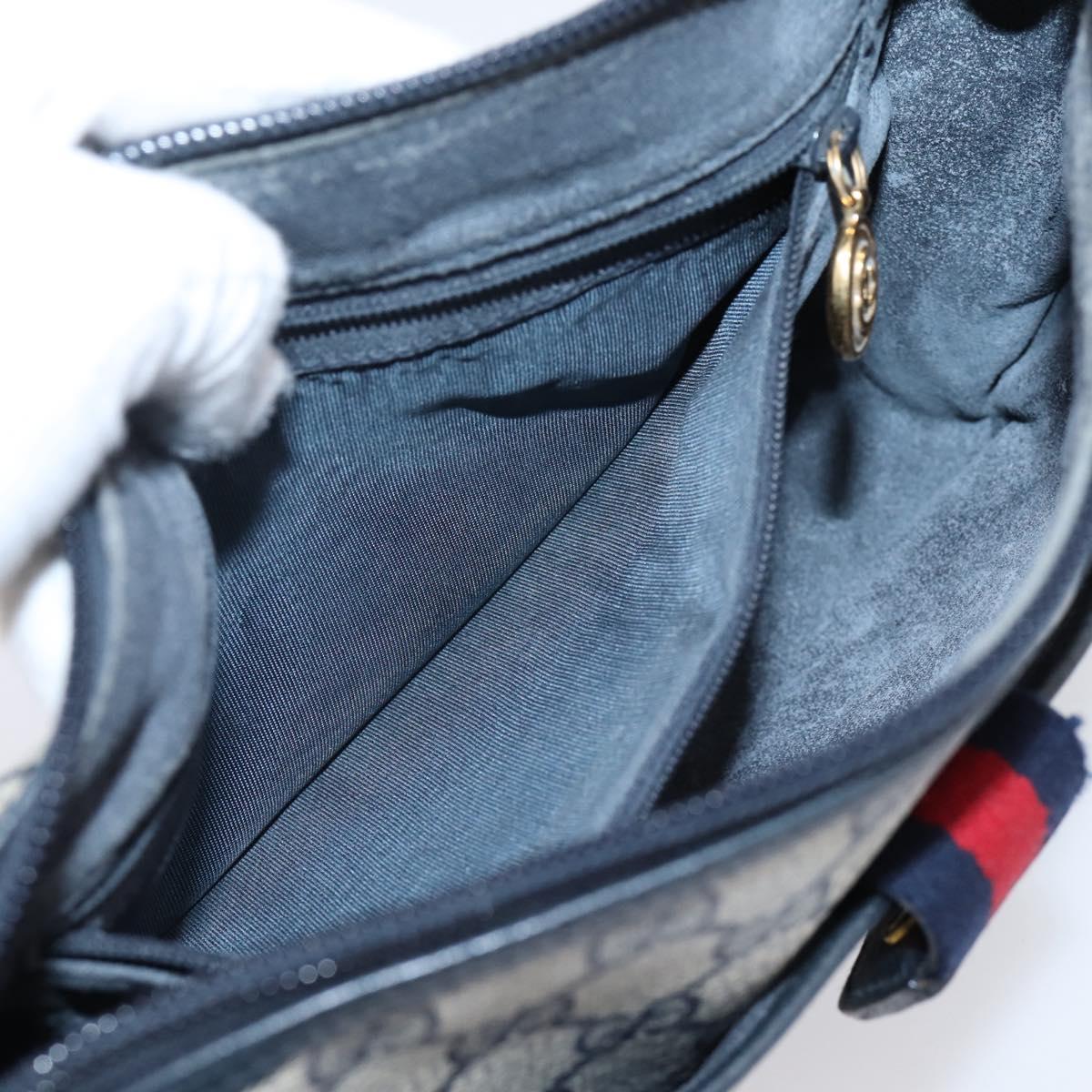 GUCCI GG Supreme Sherry Line Shoulder Bag PVC Navy Gold 001 754 6177 Auth fm5467