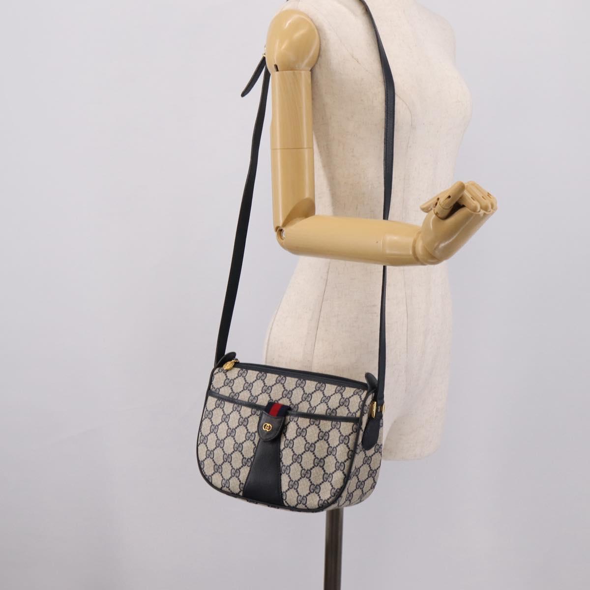 GUCCI GG Supreme Sherry Line Shoulder Bag PVC Navy Gold 001 754 6177 Auth fm5467