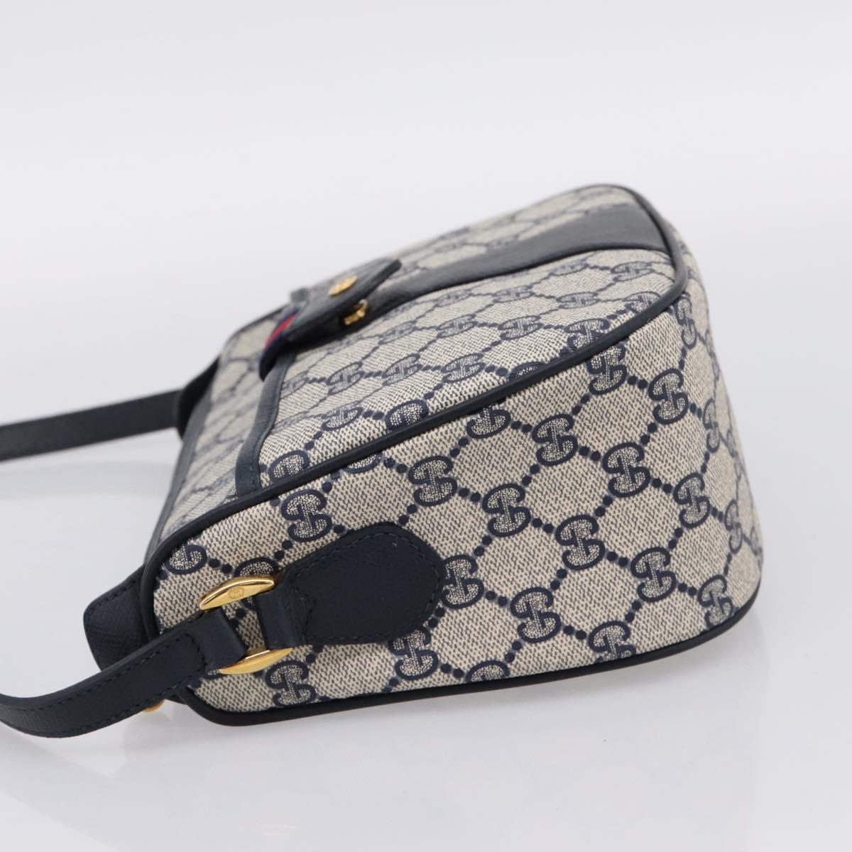 GUCCI GG Supreme Sherry Line Shoulder Bag PVC Navy Gold 001 754 6177 Auth fm5467