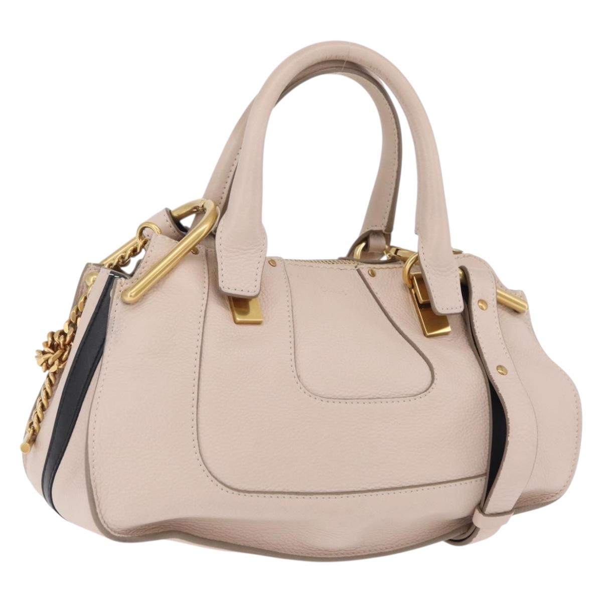Chloe Hailey Hand Bag Leather 2way Beige Gold 02165665 Auth fm5471A