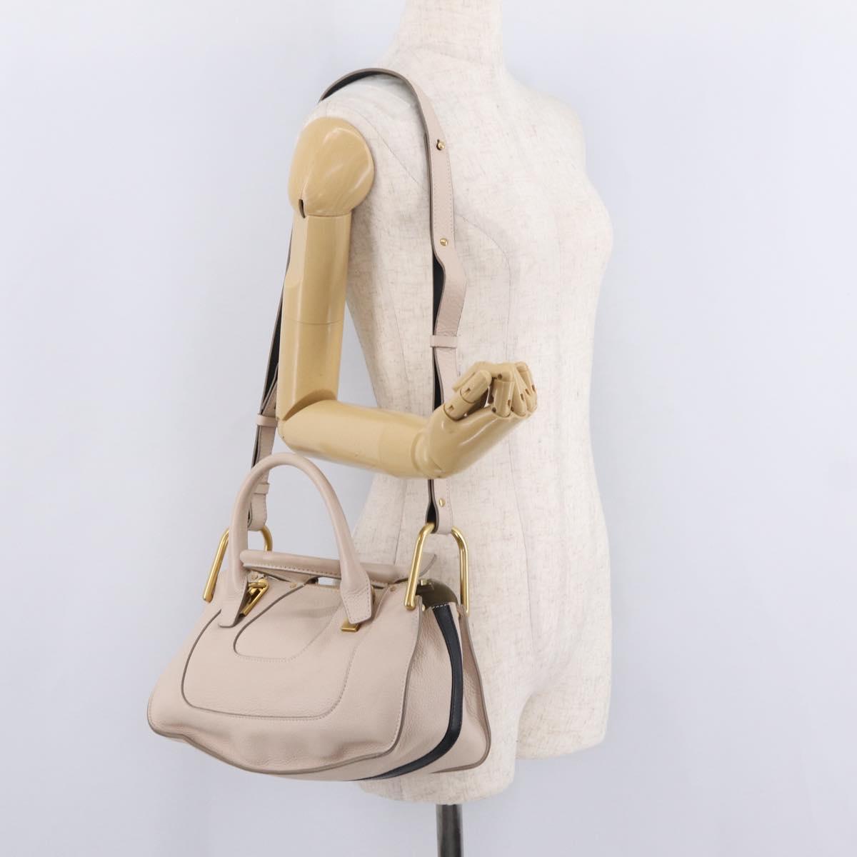Chloe Hailey Hand Bag Leather 2way Beige Gold 02165665 Auth fm5471A