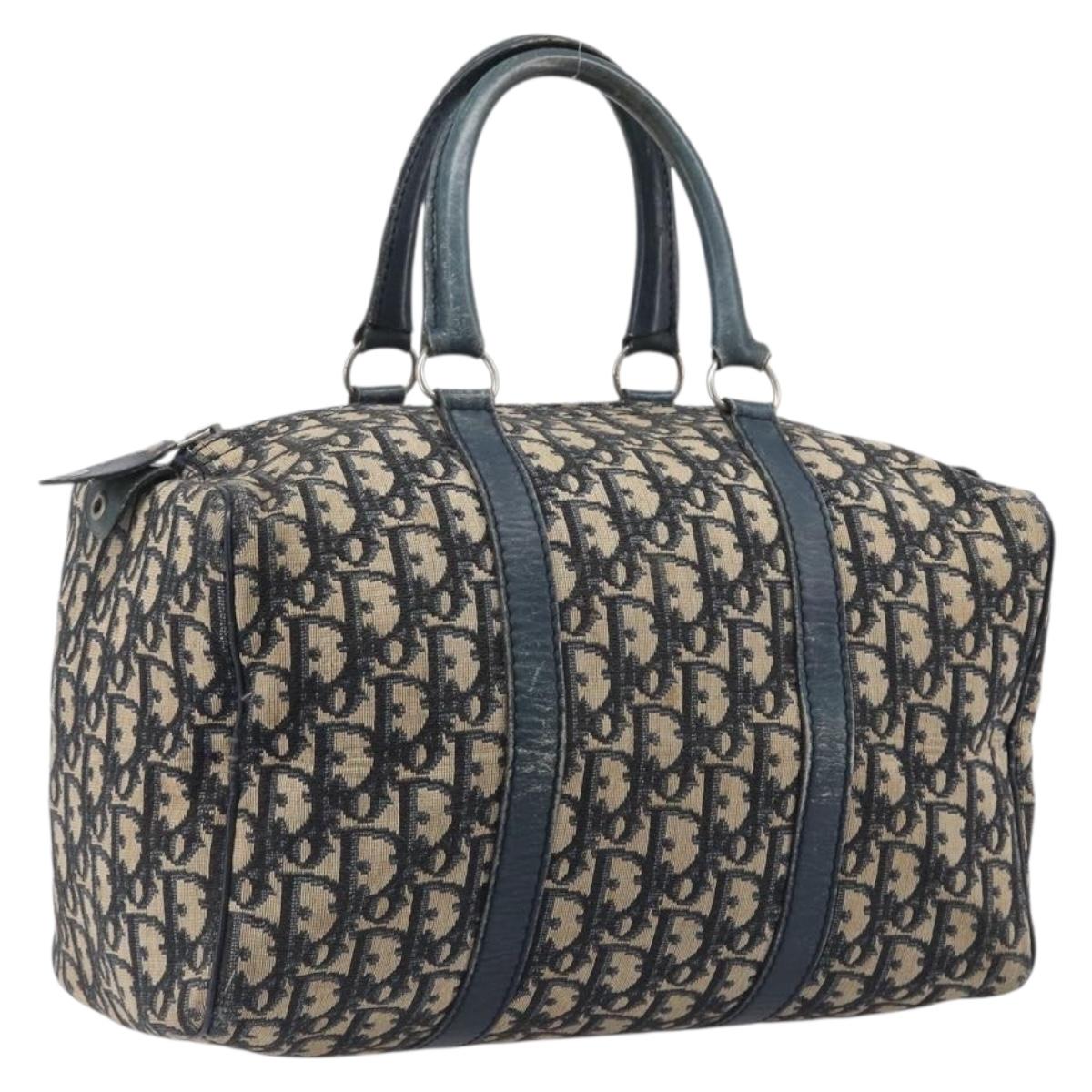 Christian Dior Trotter Canvas Hand Bag Navy Gold Auth fm5476