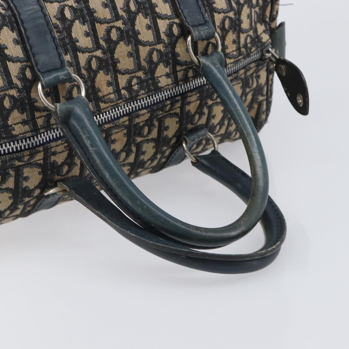Christian Dior Trotter Canvas Hand Bag Navy Gold Auth fm5476