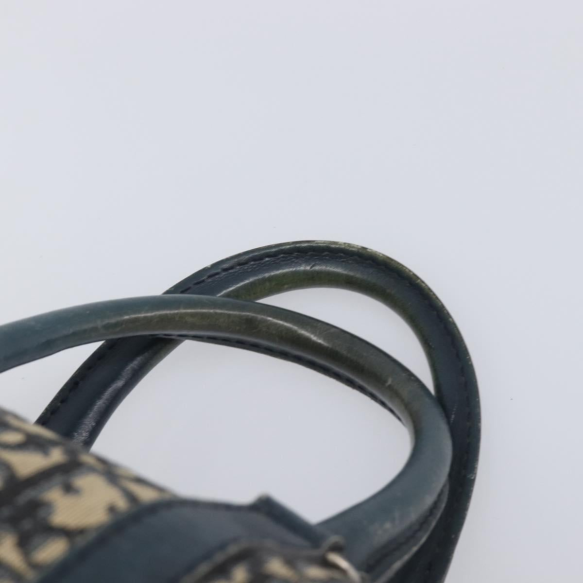 Christian Dior Trotter Canvas Hand Bag Navy Gold Auth fm5476