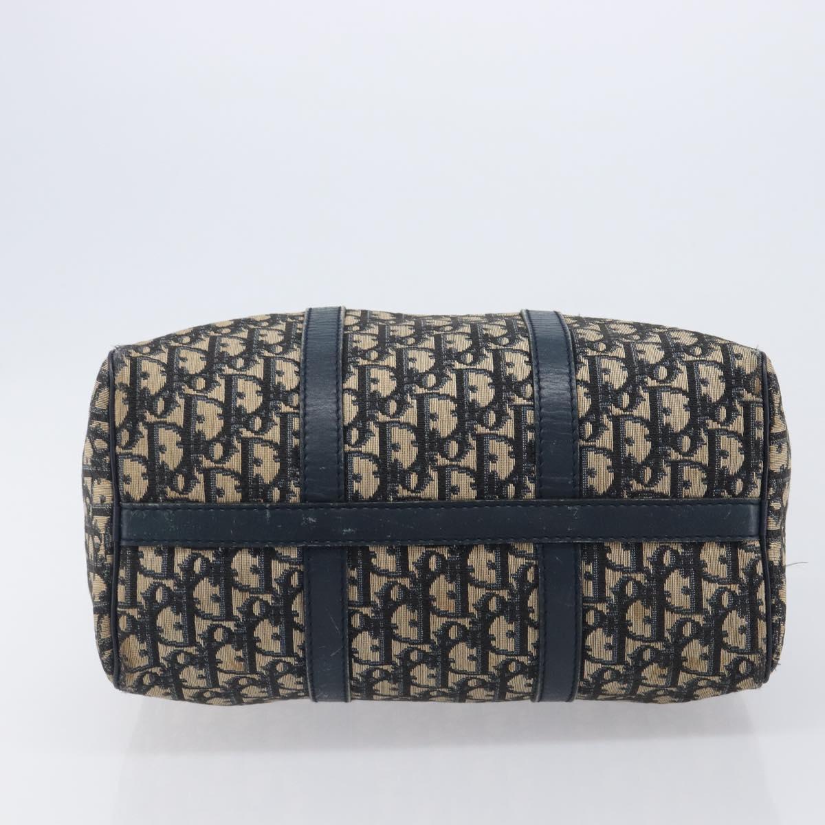Christian Dior Trotter Canvas Hand Bag Navy Gold Auth fm5476