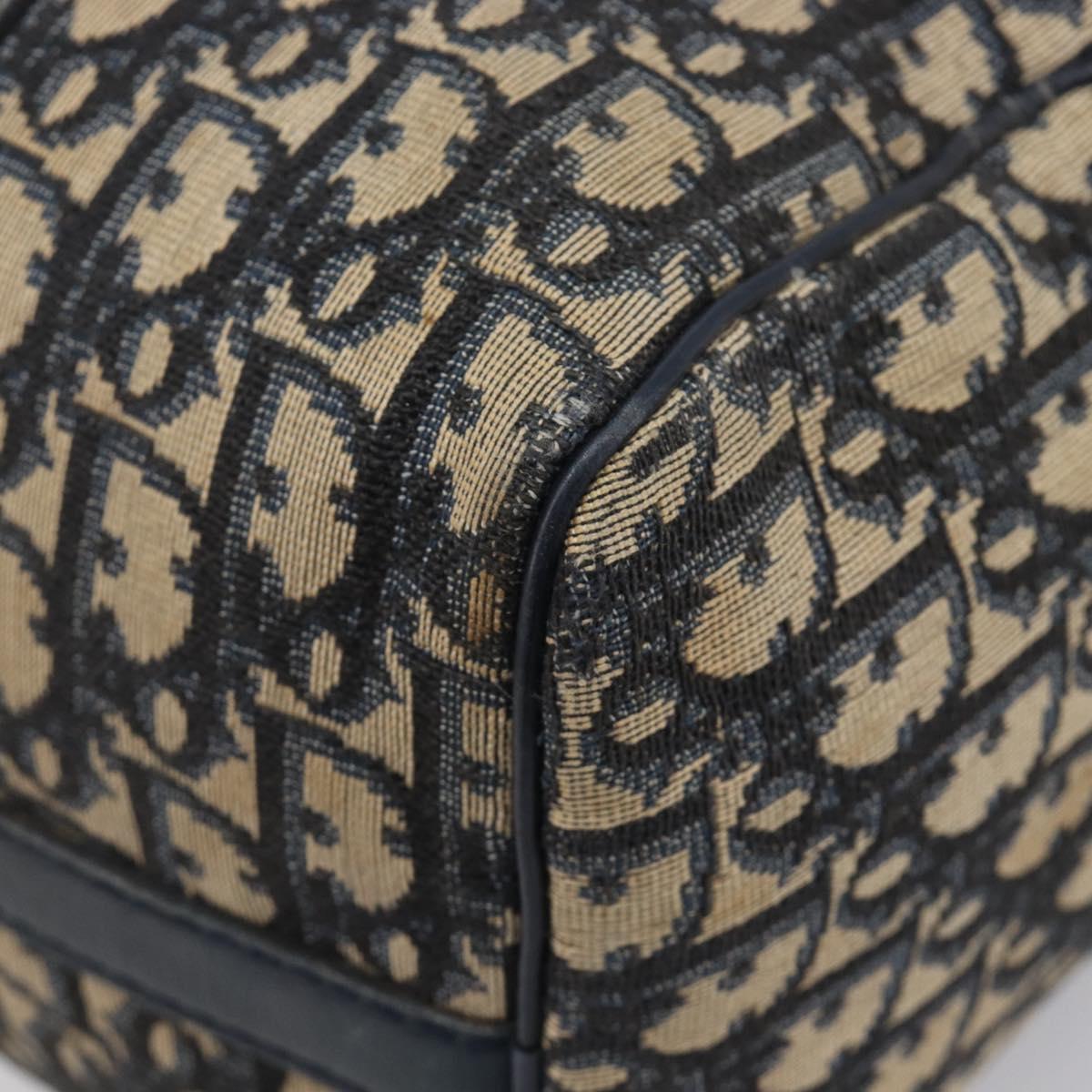 Christian Dior Trotter Canvas Hand Bag Navy Gold Auth fm5476