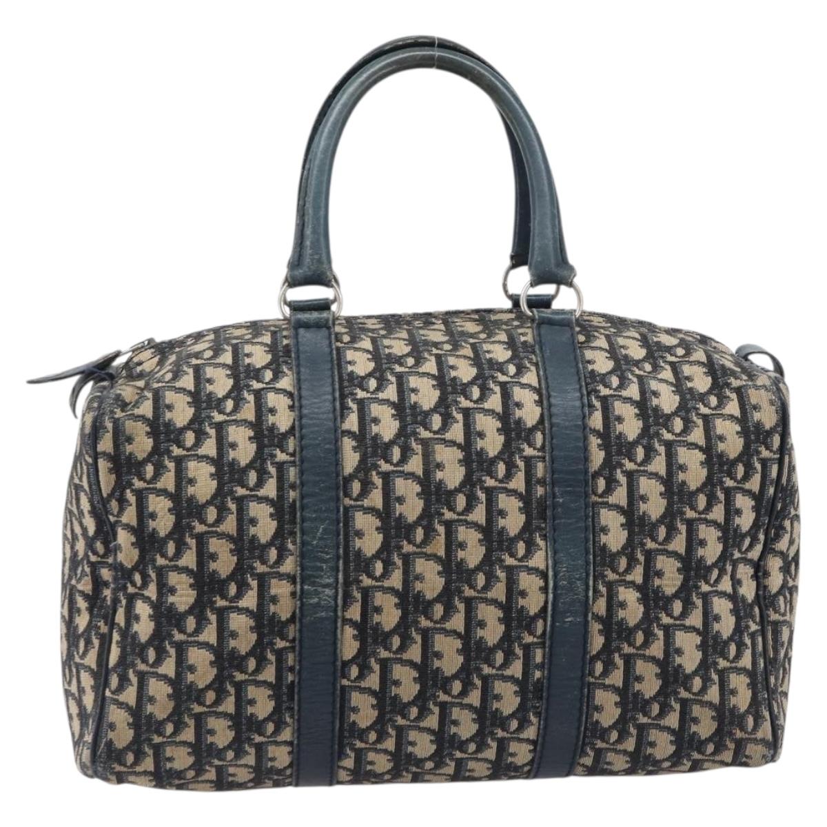 Christian Dior Trotter Canvas Hand Bag Navy Gold Auth fm5476