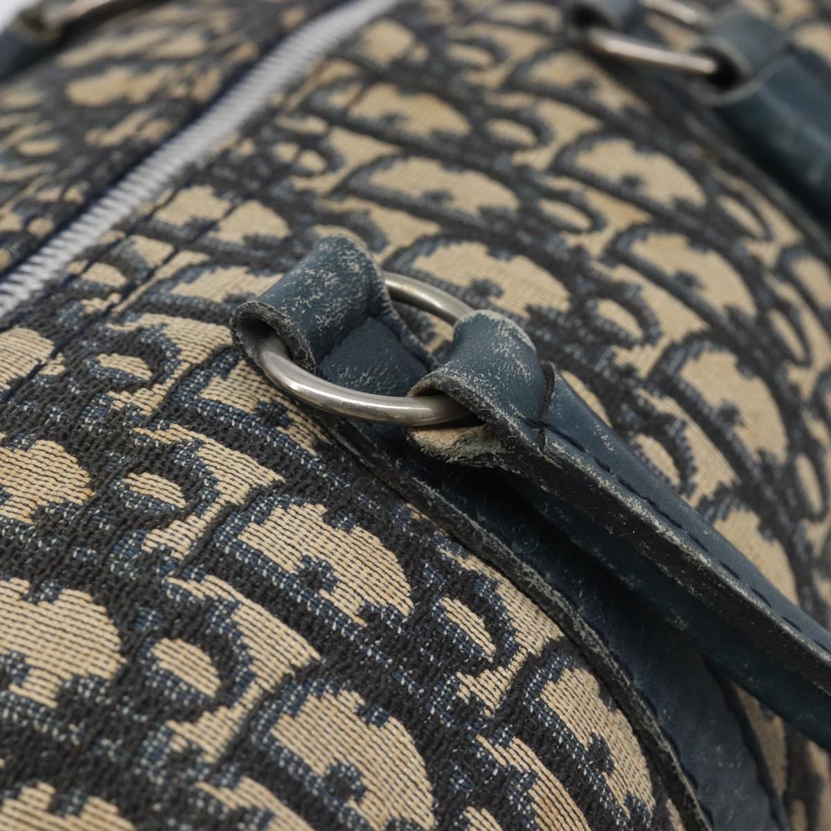Christian Dior Trotter Canvas Hand Bag Navy Gold Auth fm5476