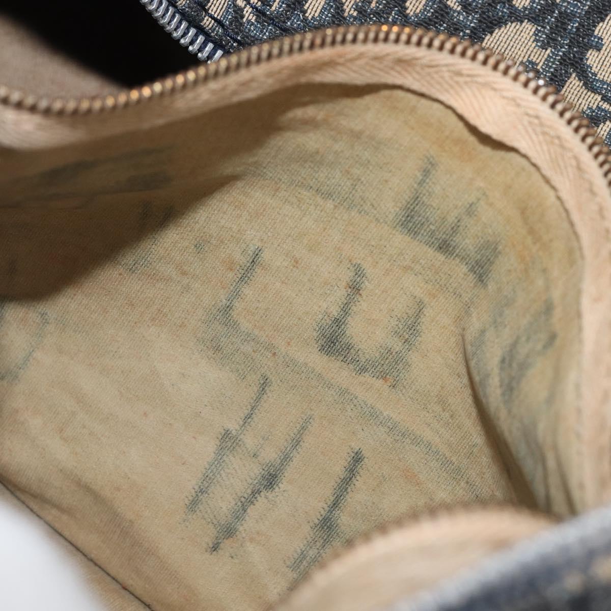 Christian Dior Trotter Canvas Hand Bag Navy Gold Auth fm5476