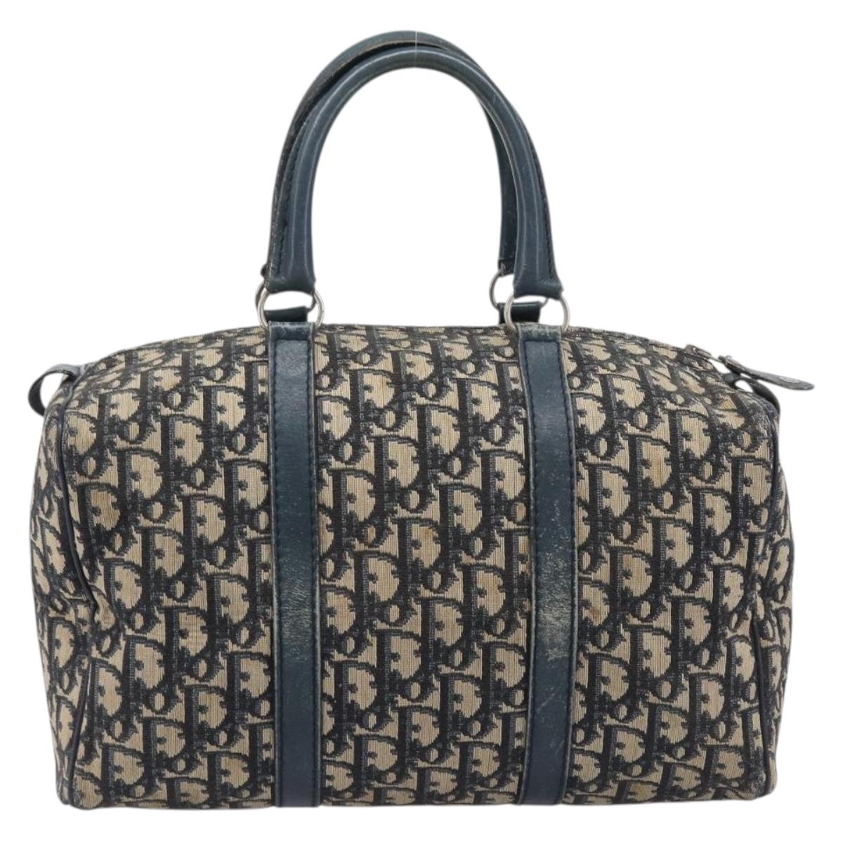 Christian Dior Trotter Canvas Hand Bag Navy Gold Auth fm5476