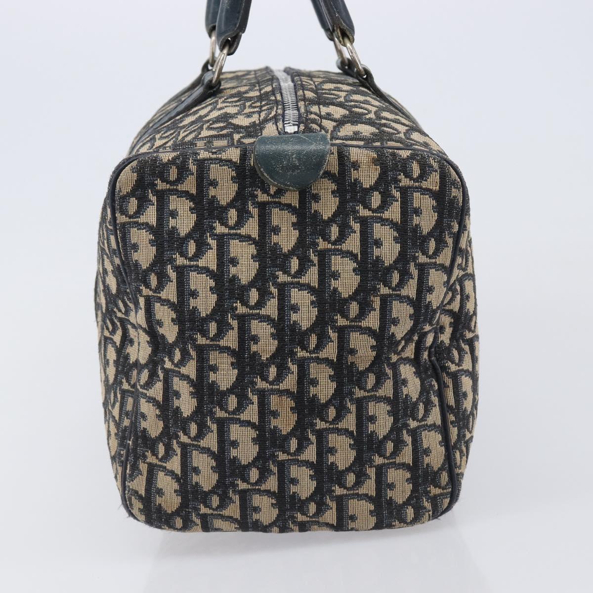 Christian Dior Trotter Canvas Hand Bag Navy Gold Auth fm5476