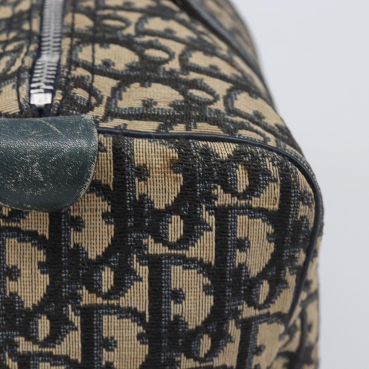Christian Dior Trotter Canvas Hand Bag Navy Gold Auth fm5476