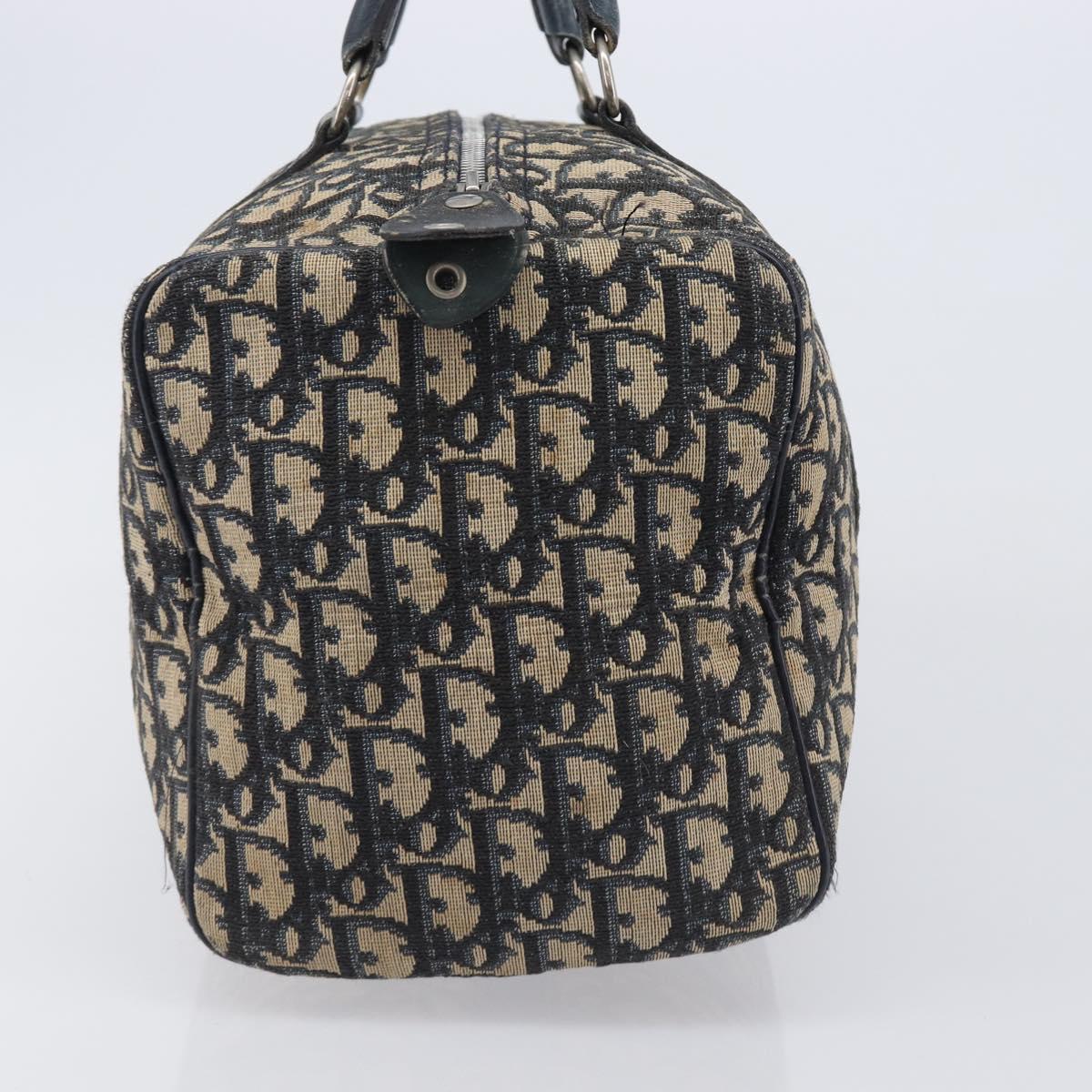 Christian Dior Trotter Canvas Hand Bag Navy Gold Auth fm5476