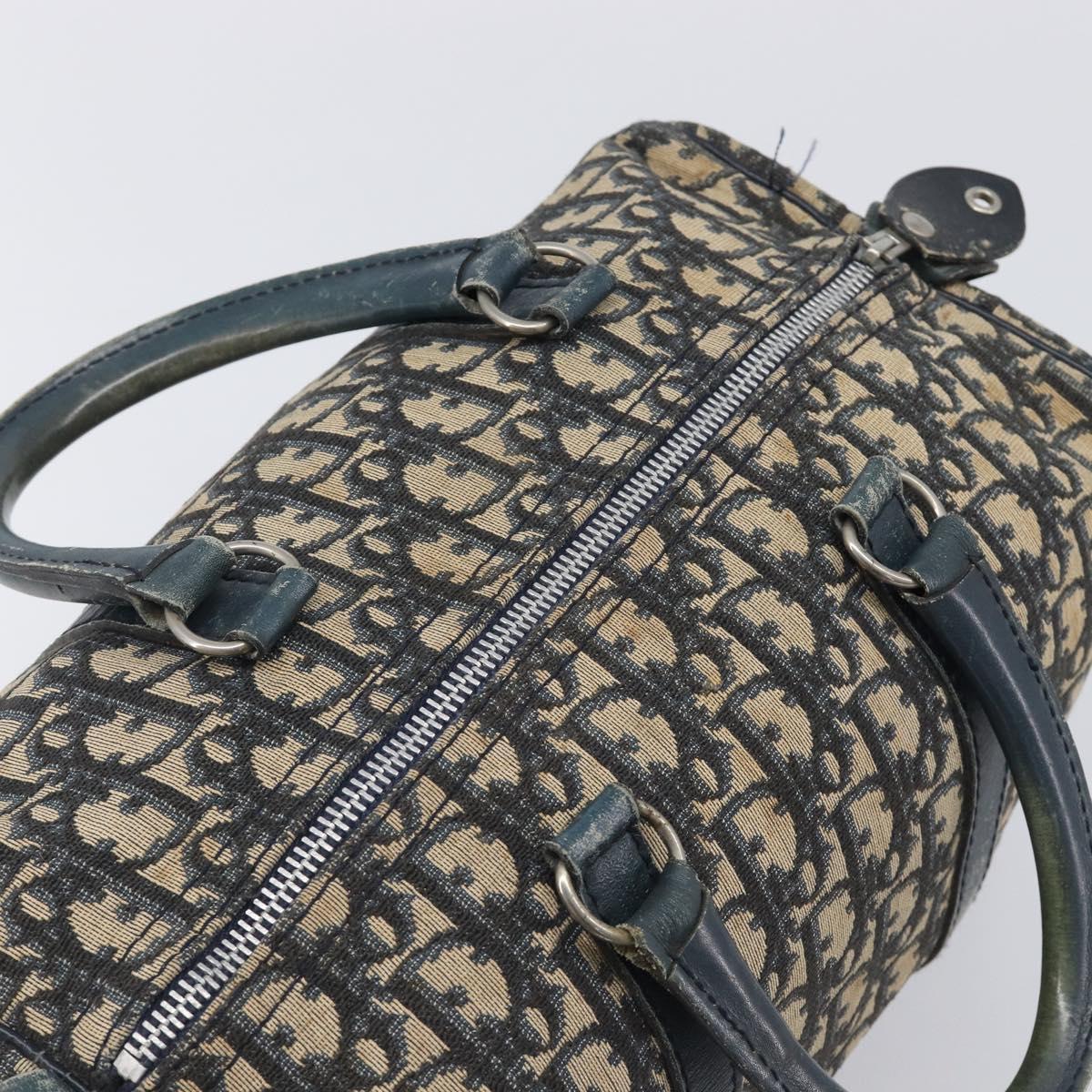 Christian Dior Trotter Canvas Hand Bag Navy Gold Auth fm5476